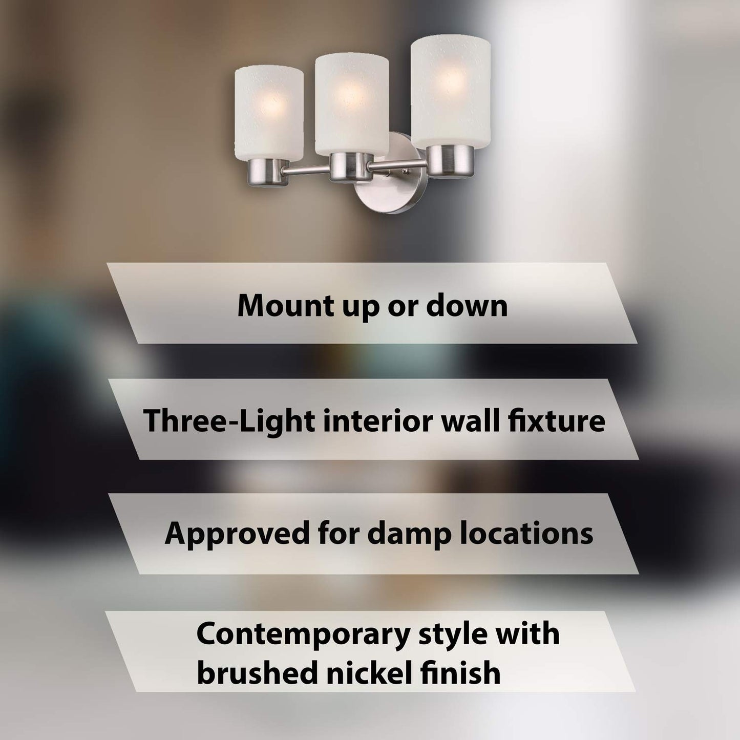 Bathroom Vanity Light fixtures, Wall Fixture, Vanity Sconce, Wall Sconce Light, Three Light Bathroom Vanity Light fixtures with Brushed Nickel Finish