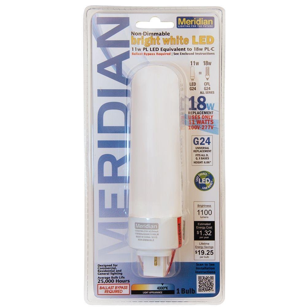 Meridian 11W=18W LED Bright White (4000K) PL-C Non-Dimmable Bulb