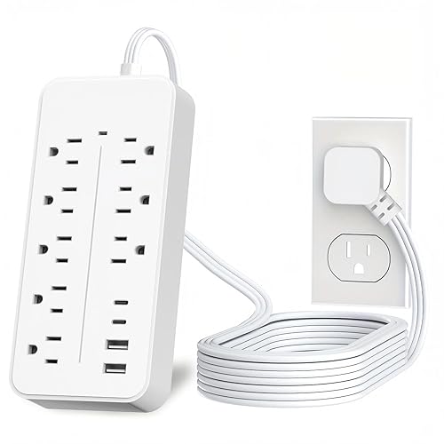 Flat Extension Cord 15 ft, Surge Protector Power Strip with 8 Outlets 4 USB, Flat Plug Outlet Extender, Extension Cord with Multiple Outlets