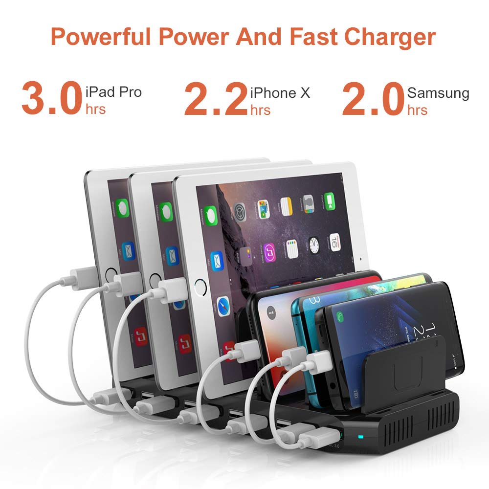 Alxum 60W 10 Port USB Charging Station Multiple Charger Station, USB Organizer Stand for iPad, iPhone Xs Max, X, 8 Plus, Samsung Galaxy, Google Pixel