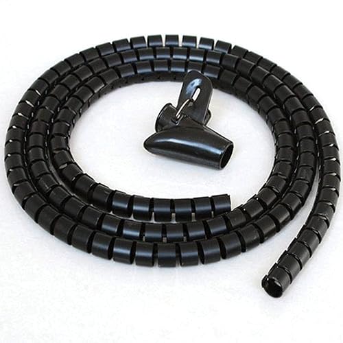 CableWholesale 5ft Split Loom Cable Wrap, Black, 20mm Diameter, Sprial Cable Zip Wrap, Cord Organizer Wraps with Tool