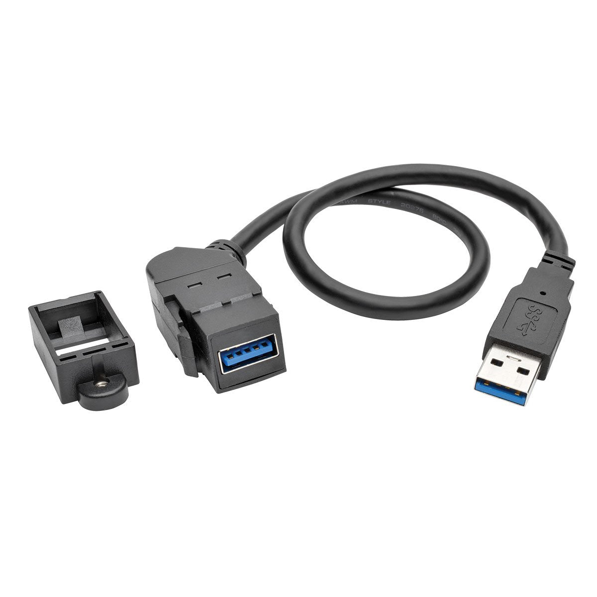 TRIPP LITE USB 3.0 Keystone/Panel Mount Extension Cable (M/F), Angled Connector, Black, 1' (U324-001-KPA-BK)