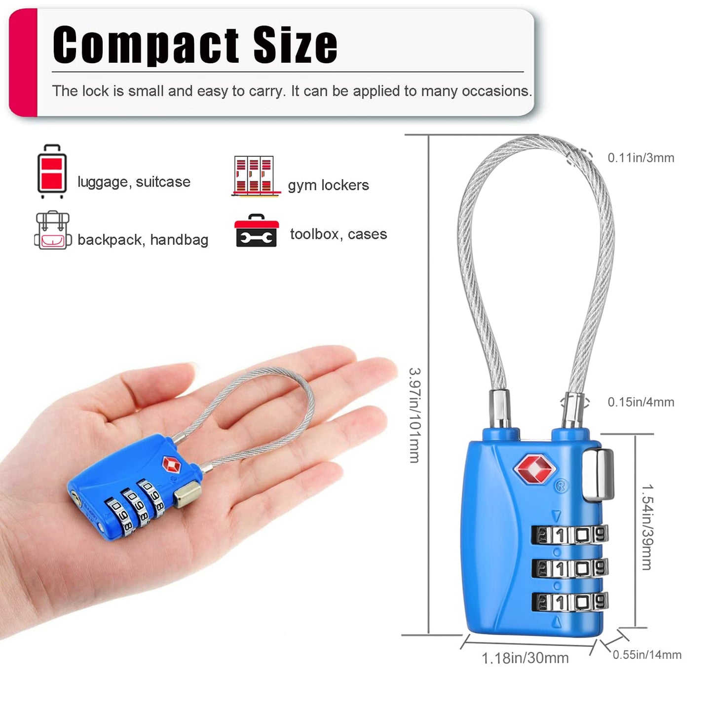 ZHEGE TSA Wire Lock for Travel, Luggage, Suitcase, Baggage, Backpack, Pistol Case (Blue)