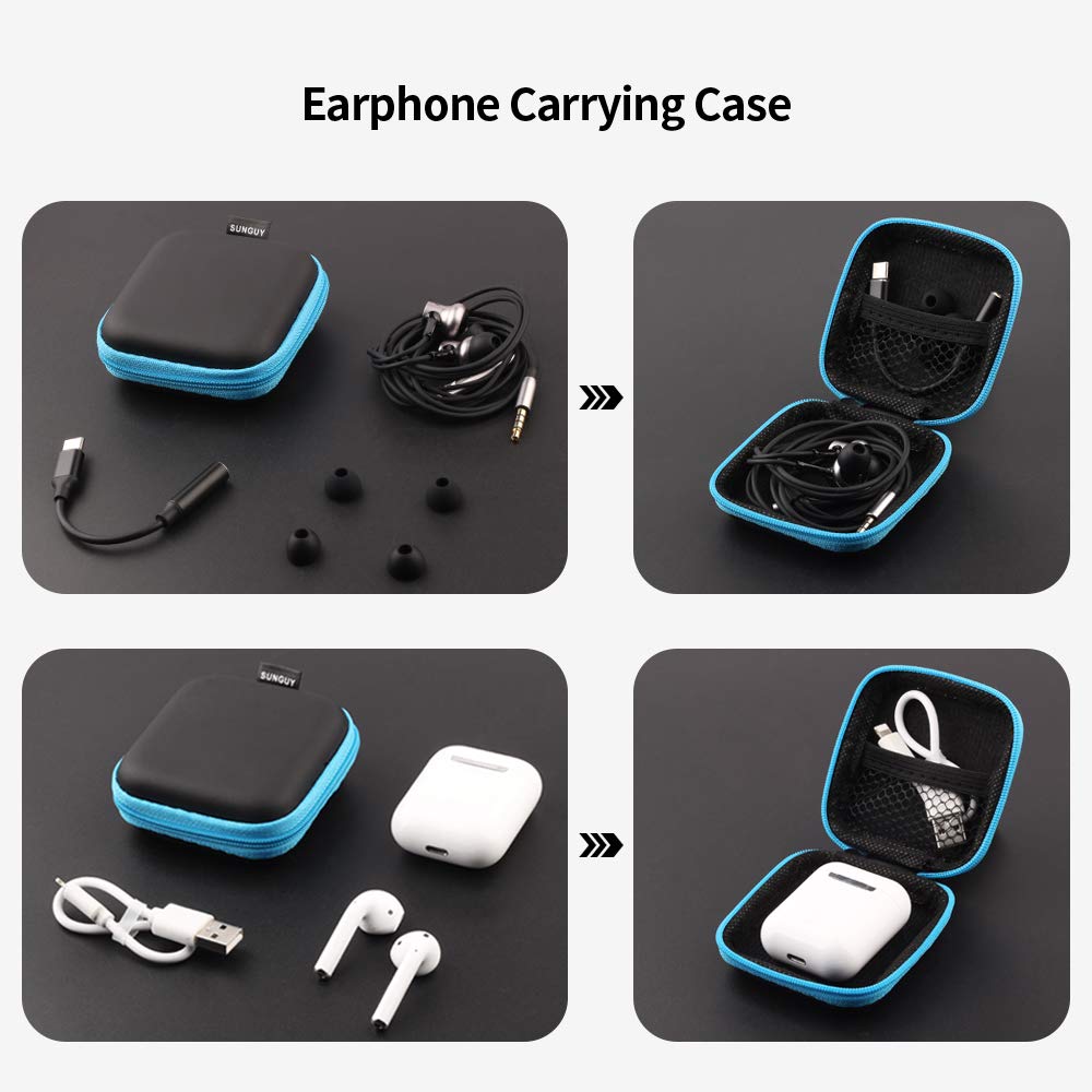 SUNGUY [5-Pack Earbud Case, Portable EVA Small Earbuds Carrying Case Storage Bag Organizer with Carabiners for Earphones, Earbuds, Earpieces, SD