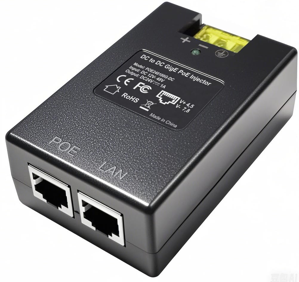 24V Gigabit POE Injector | 12V/24V (12-48V) DC Input | 24Volt 1A 24W DC PoE Out | Passive Mode B Solar PoE Injector Adapter for Loco5AC,NS