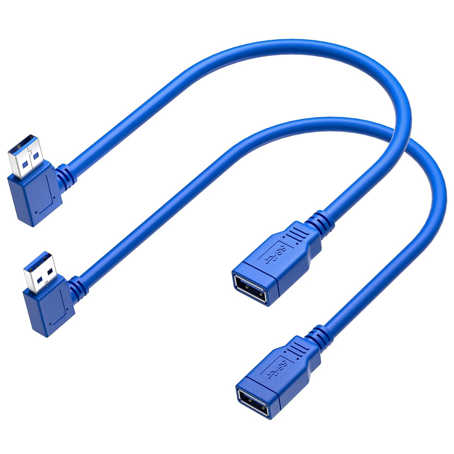 USB 3.0 Extension Cable 1FT 2 Pack 90 Degree Left & Right Angle USB Adapter Male to Female Short USB3 Cables Up & Down for Laptop TV USB Disk Mouse