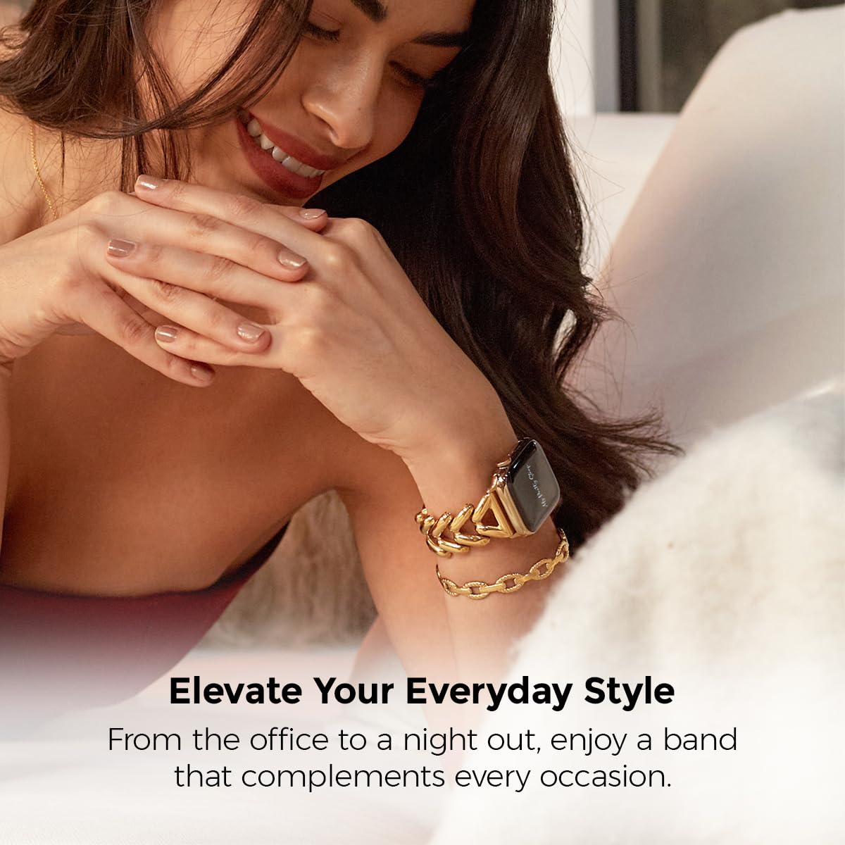 My Pretty Strap Ariel Band Compatible with Apple Watch 38/40/41mm or 42/44/45/49mm, Stainless Steel Metal Gold for Women (38MM / 40MM / 41MM, Gold)