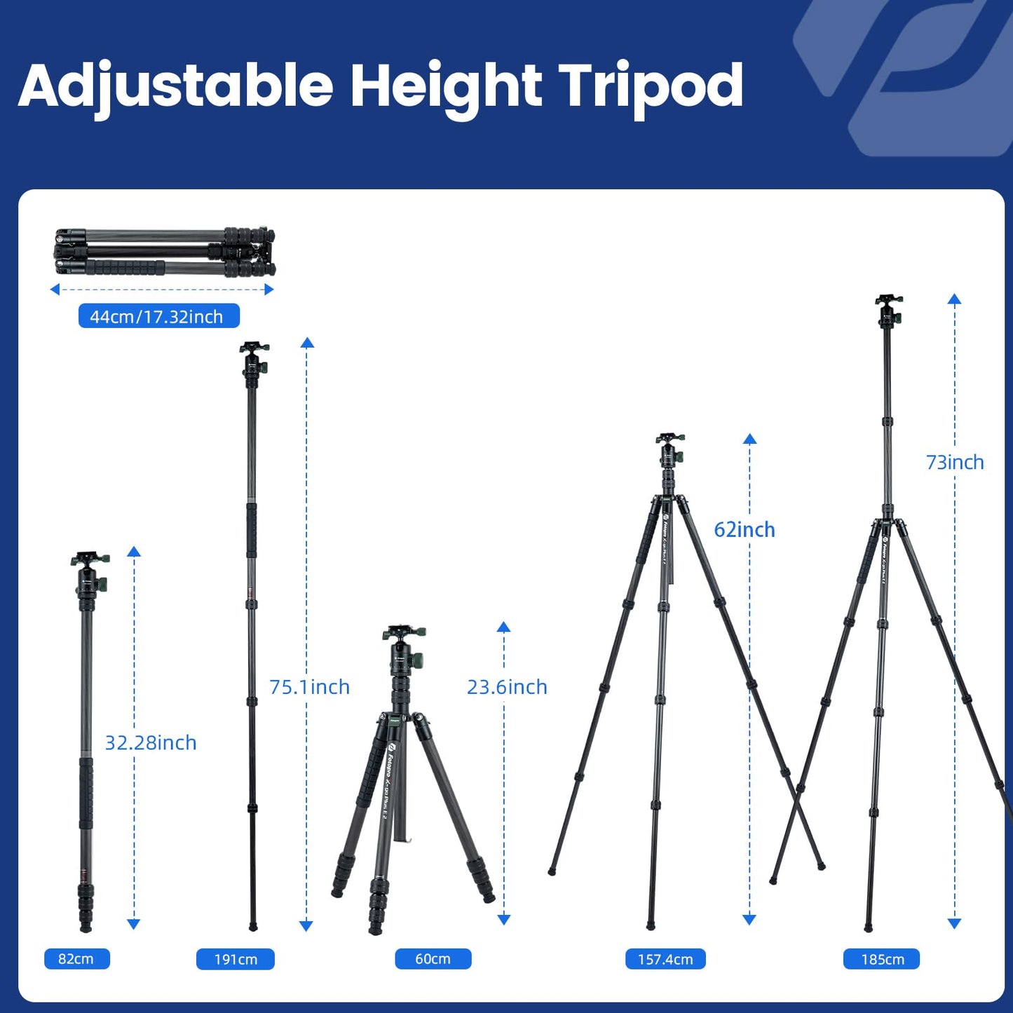 Fotopro 73" Carbon Fiber Tripod for Camera Compact Travel Tripod with Ball Head Detachable Monopod with Quick Release Plate and Camera Bag Load up