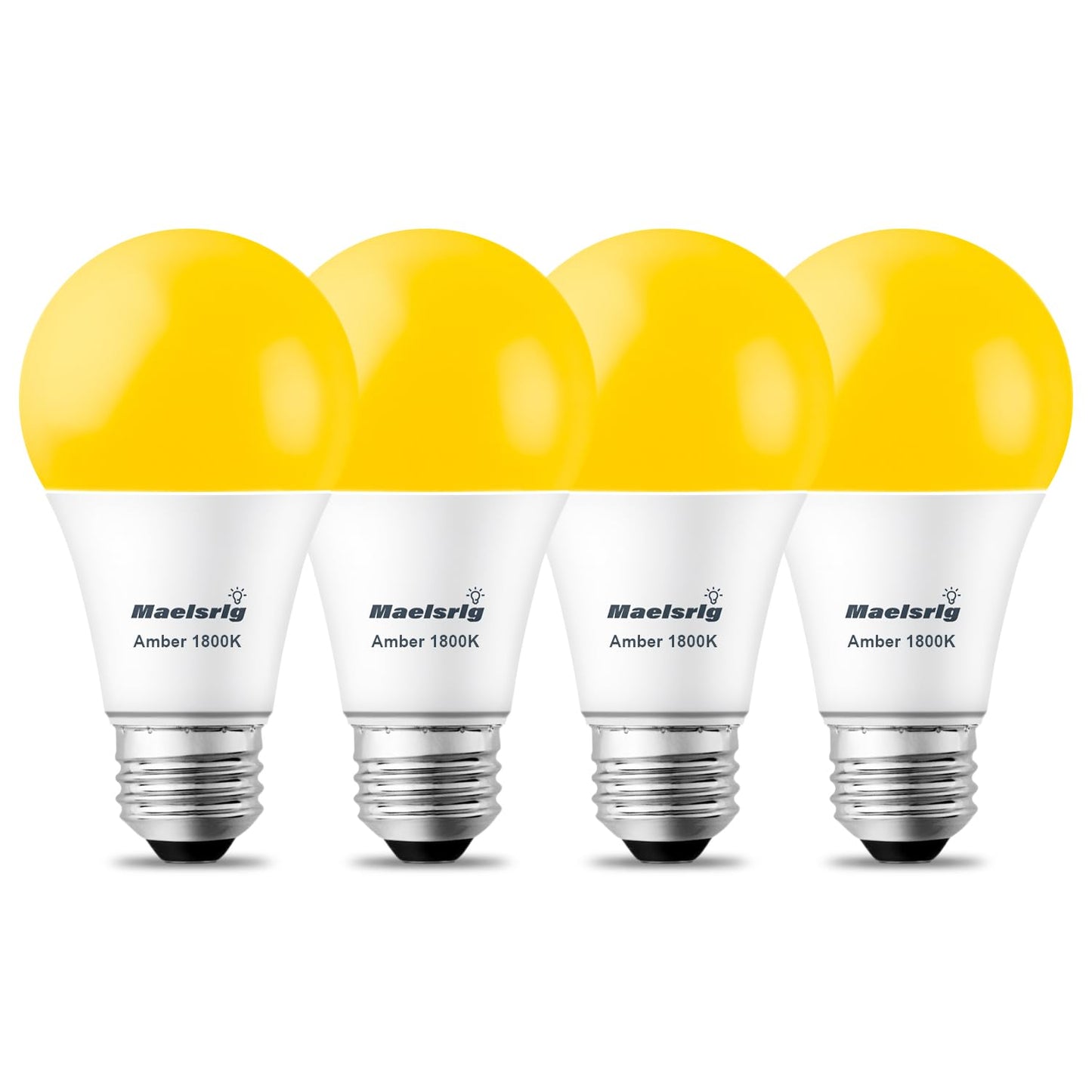 Maelsrlg A19 Warm Sleep Light Bulb, 9W(60W Equivalent), 1800K Amber, Dimmable, E26 Base, Soft Yellow Light Bulbs, 800 Lumen, 120V, 4-Pack