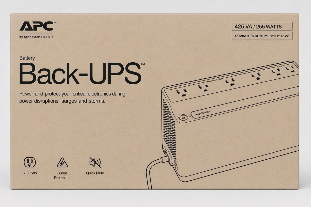 APC BE425M UPS Battery Backup and Surge Protector for Small Electronics