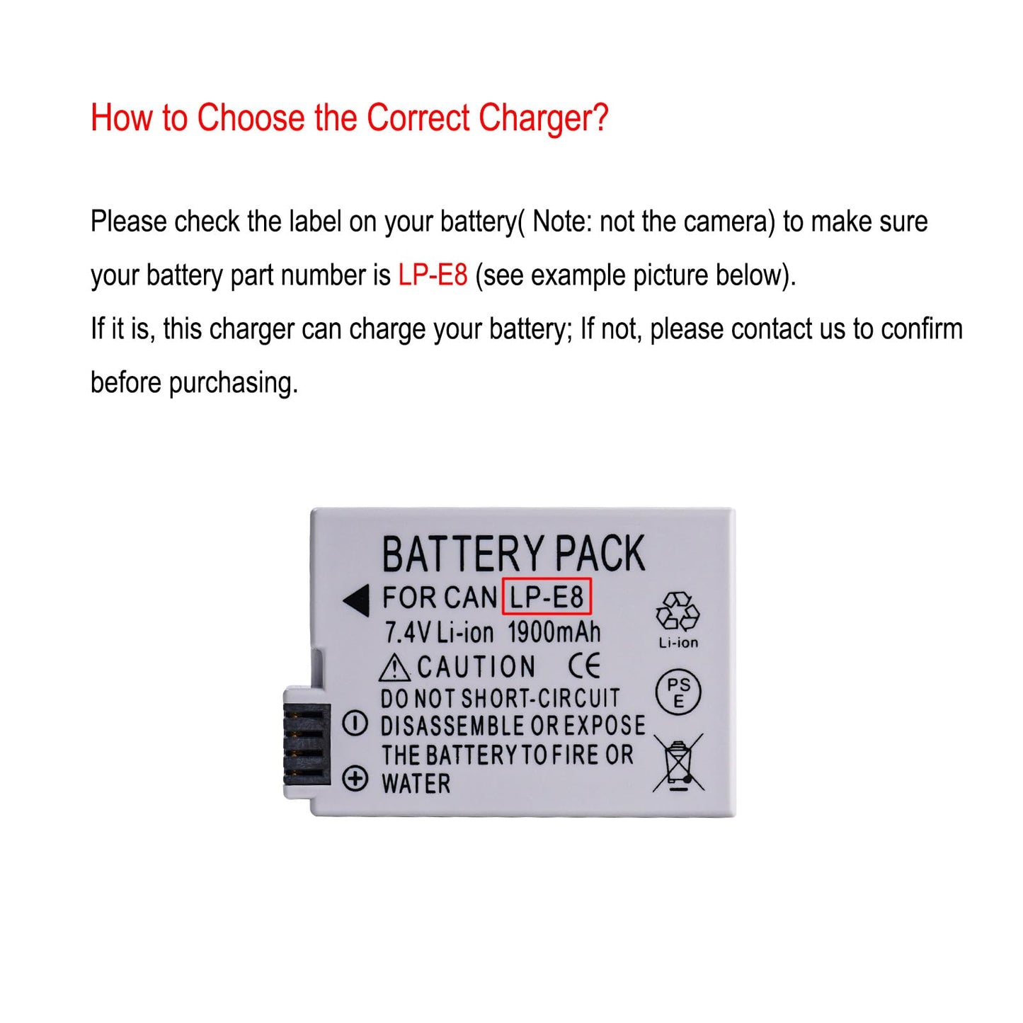 LP-E8 Battery Charger for Canon LC-E8, LC-E8C, LC-E8E, Canon EOS Rebel T2i, T3i, T4i, T5i, 550D, 600D, 650D, 700D, Kiss X4, X5, X6i, X7i Cameras