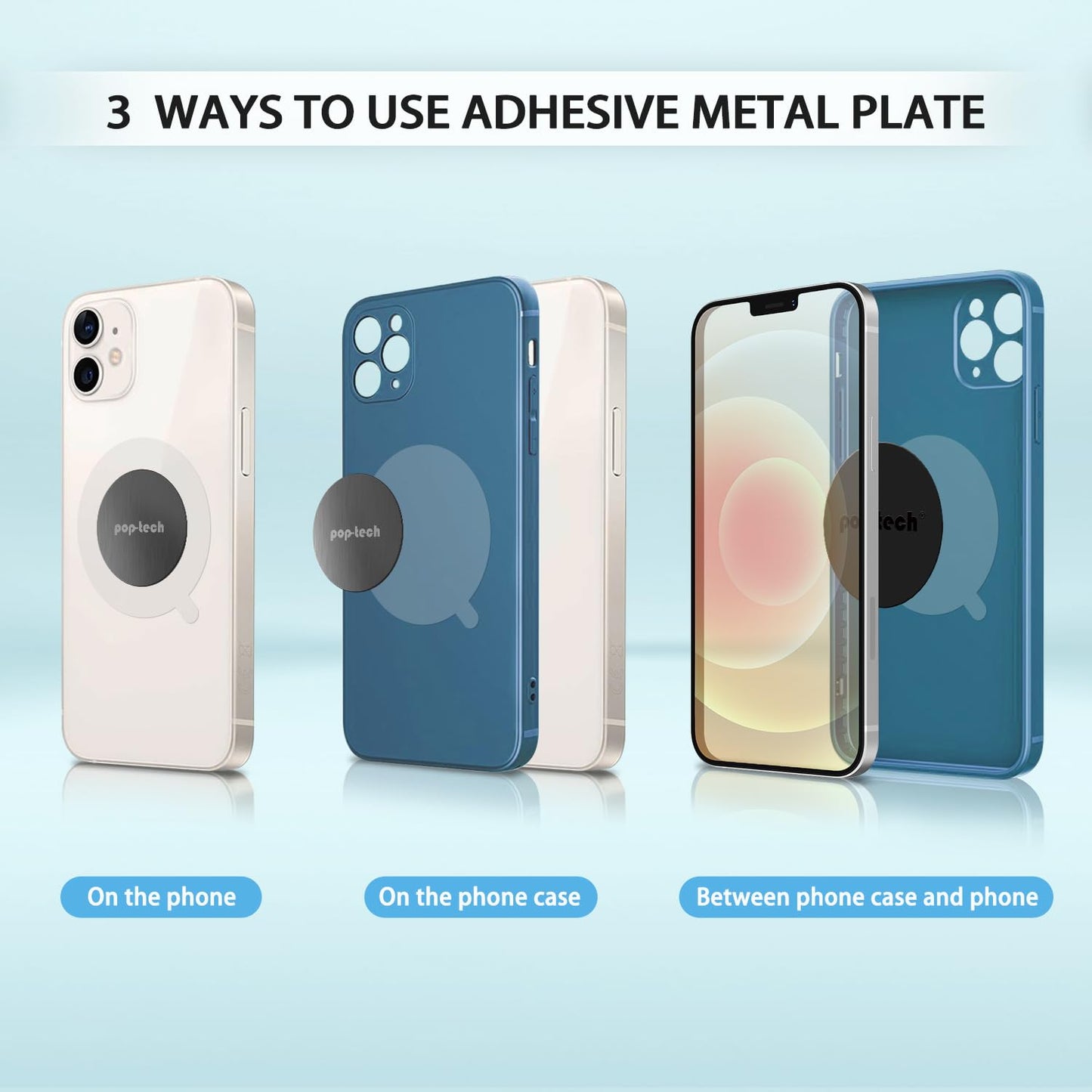 Metal Plate for Phone Magnet, 8 Pack Replacement Magnet Disc Magic Mount Plate with Adhesive Backing for Socket Grips & Magnetic Car Holder Cradle