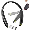 BEARTWO Bluetooth Headphones, Upgraded Foldable Wireless Neckband Headset with Retractable Earbuds, Noise Cancelling Stereo Earphones with Mic