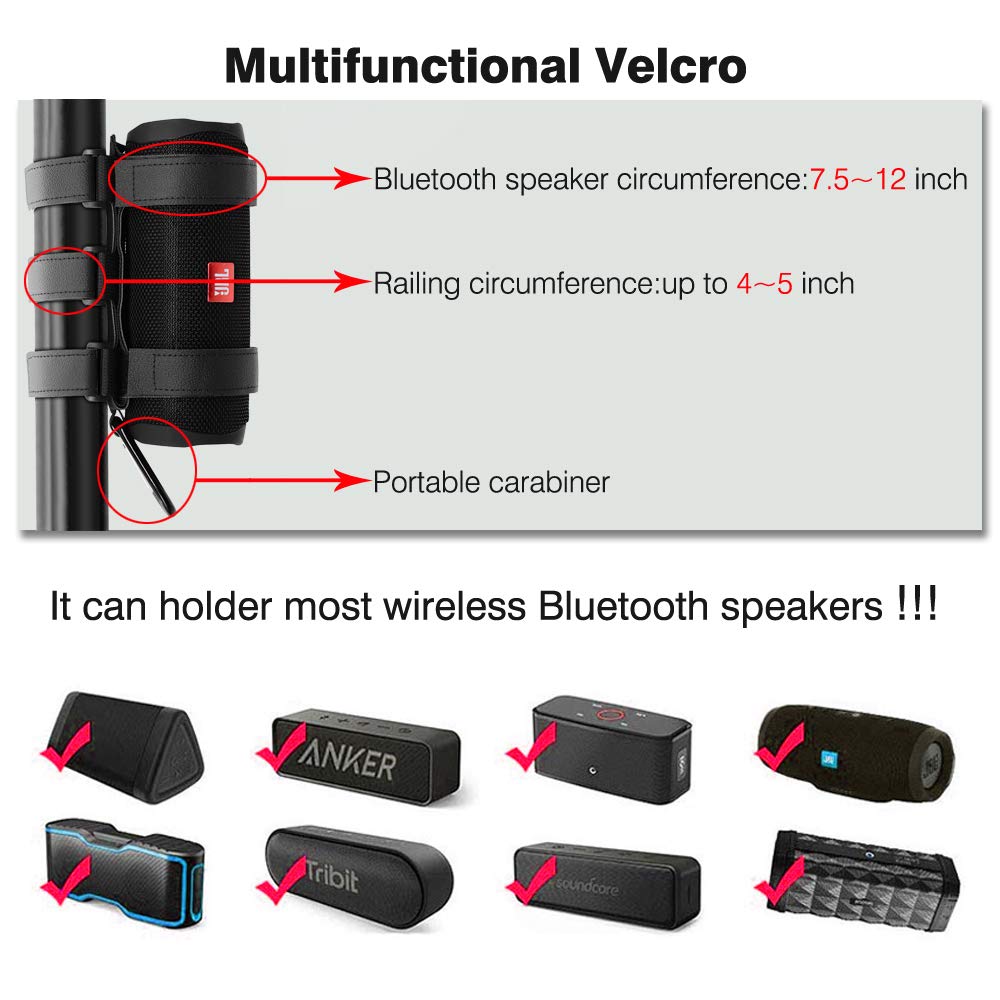 OAONY Portable Speaker Mount for Golf Cart Railing Bike or Boat -Waterproof Outdoor Adjustable Strap for Most Bluetooth Wireless Speakers Attachment