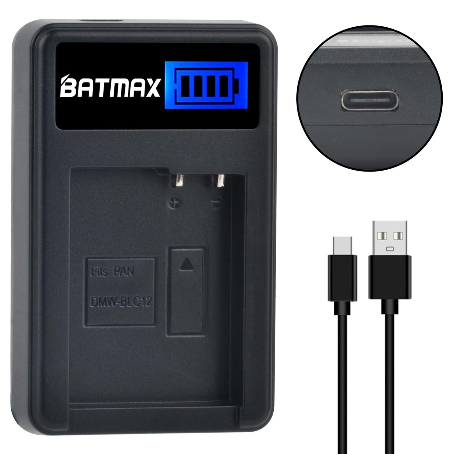 Batmax 2X DMW-BLC12 Battery + Quick LCD Charger for Panasonic DMC-GX8 DMC-FZ200 DMC-FZ300 DMC-FZ1000 DMC-FZ2500 Lumix DC-FZ1000 II DC-G97 DC-G95