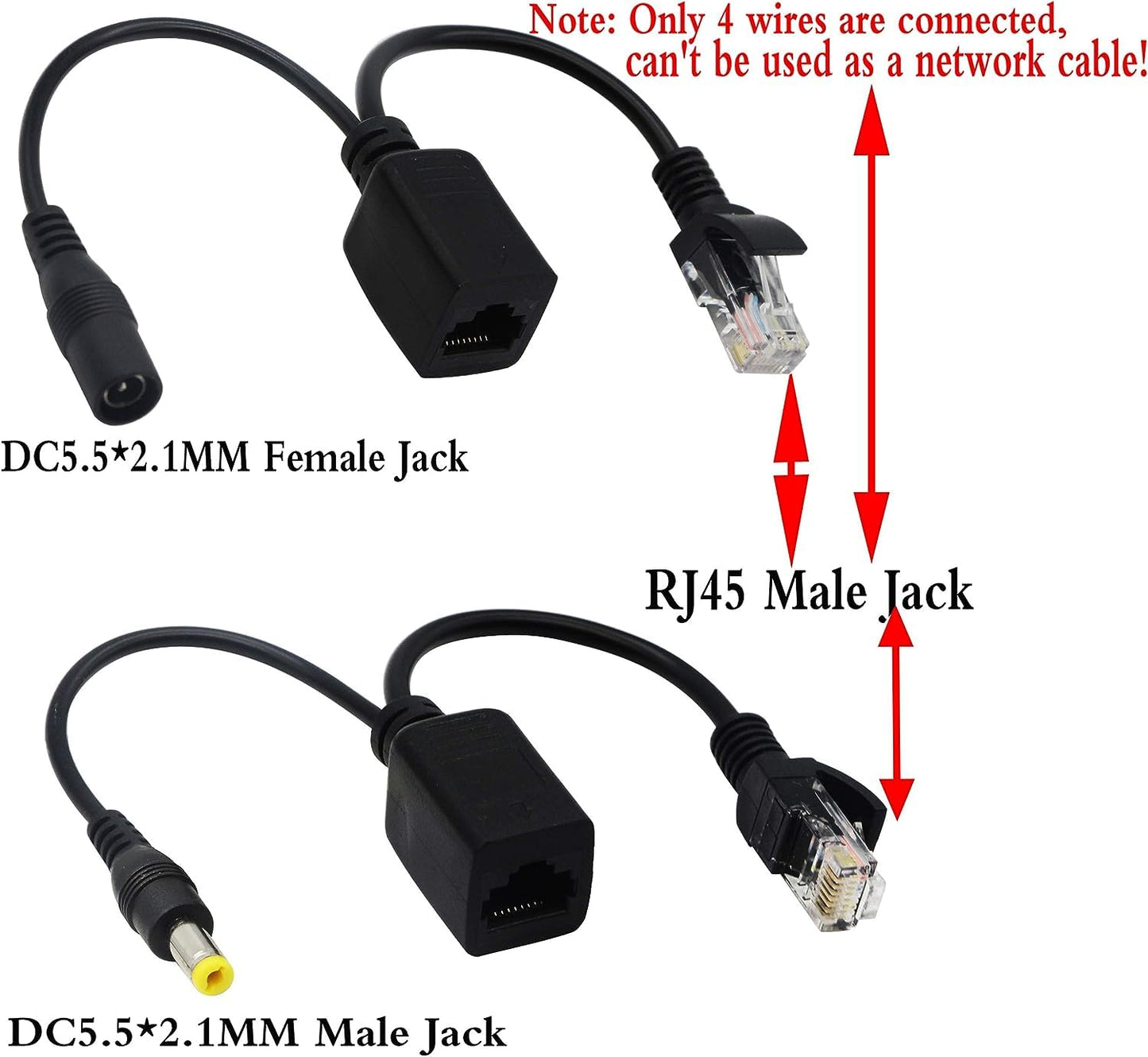 zdyCGTime Passive PoE Injector and PoE Splitter Kit with RJ45 Ethernet and Power via DC 5.5x2.1 mm F/M Adaptor Connector?Black 4 Pairs