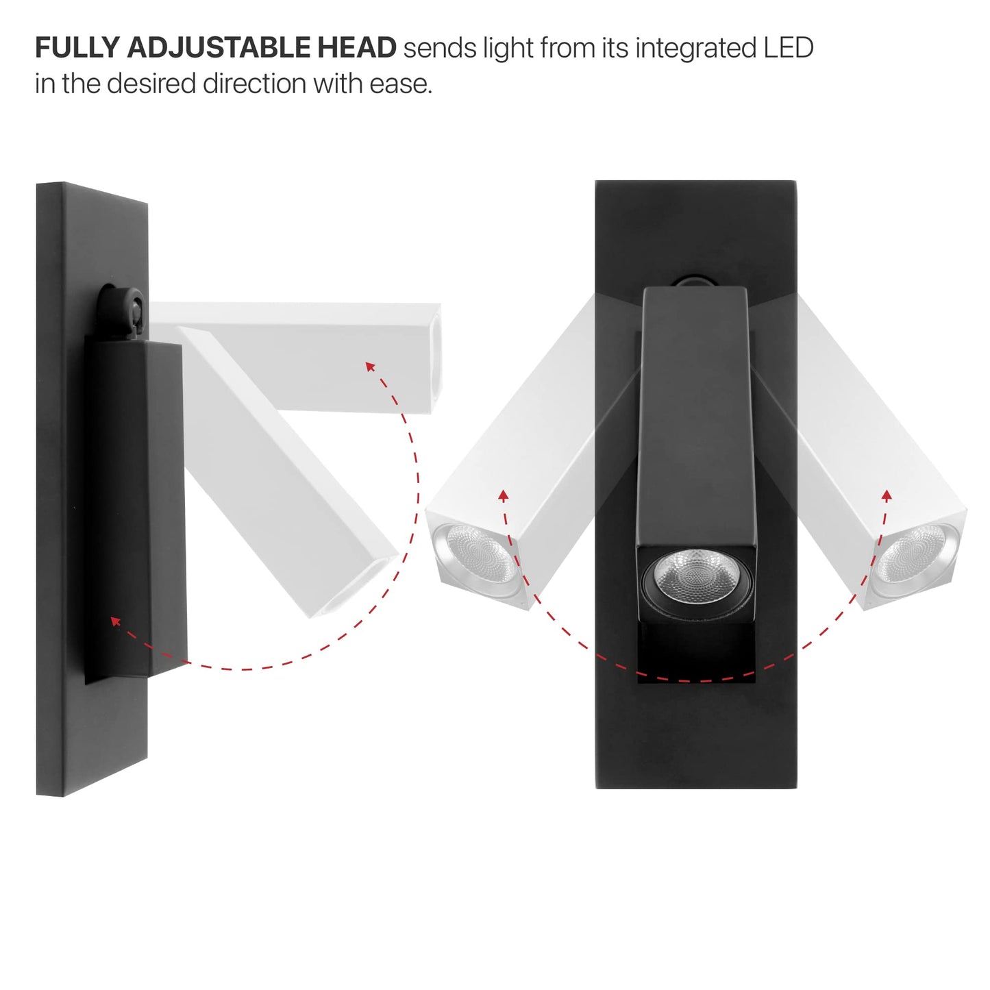 LEEKI Modern Wall Mounted Bedside Adjustable Reading LED Light Sconce - Just Lift to Turn On or Hide to Turn Off - Black