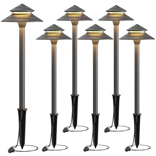 GOLDEN STAR Low Voltage Pathway Lights, 2W 70LM 12V Two-Tier Pagoda Landscape Lighting, 2700K Warm White Outdoor Walkway Garden Lights with Connectors