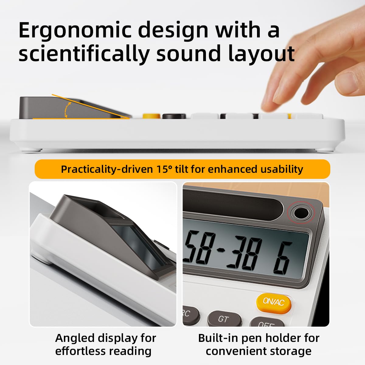 DPEDUAI Solar Desktop Calculator with 7.5 inc LCD Writing Membrane, 15° Tilt for Easy Reading, Integrated Phone Stand, Voice & Silent Modes, Anti-Slip