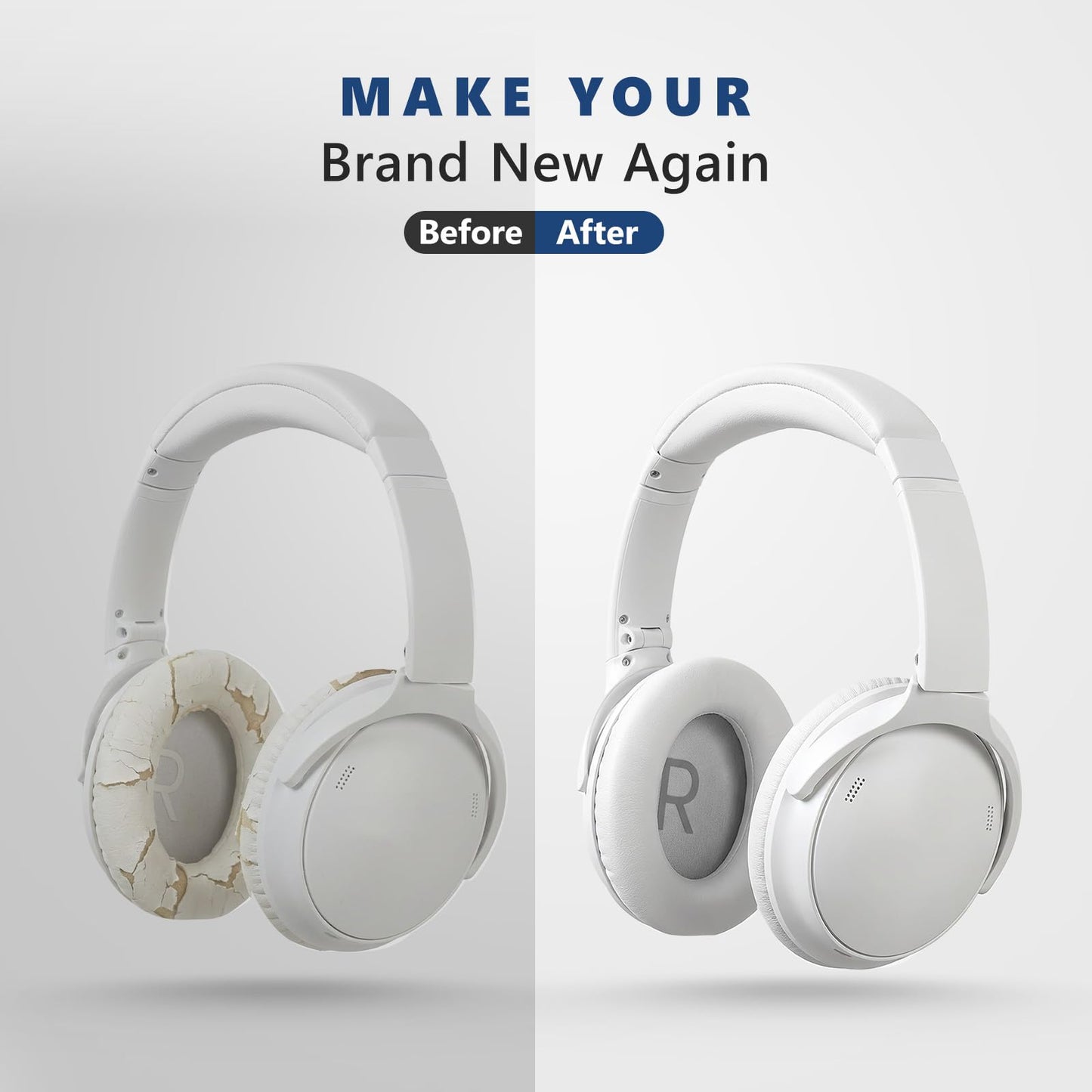Damex Replacement Earpads for Bose QuietComfort 45/45 SE/Noise Cancelling Headphones, Updated Thickened Memory Foam, Protein Leather (White)