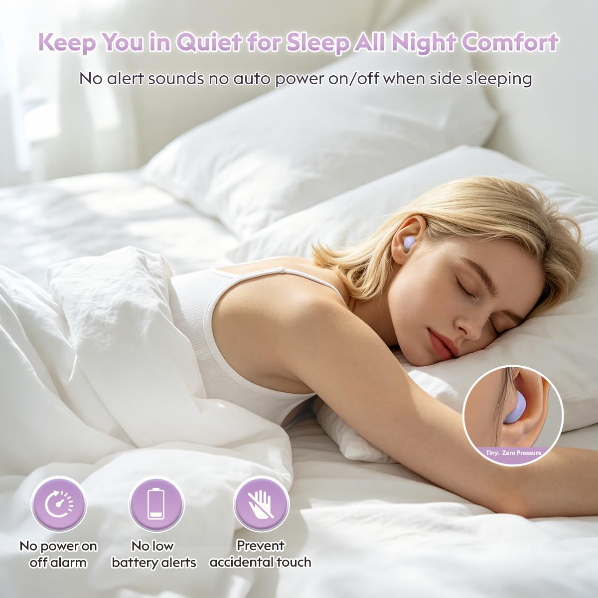 GreatQIQI Mini Wireless Sleep Earbuds for Side Sleepers, 0.08oz Invisible Earbuds for Small Ears, Bluetooth 6.0 Sleep Headphones, No Alert Sounds, LED