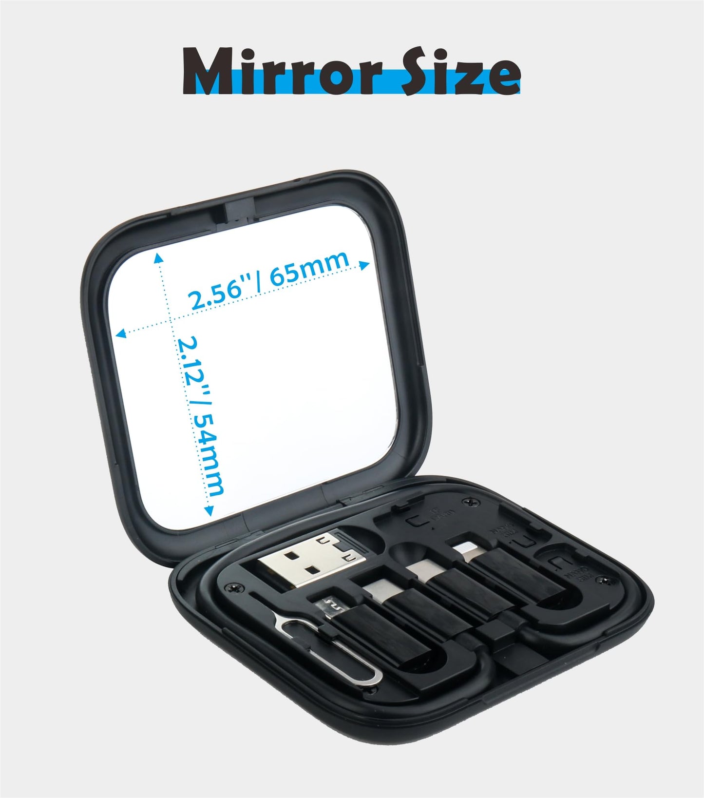Yinow USB-C Charge Card: Multi USB Charging Adapter Cable Kit with 28cm Cable, USB C to A/Micro USB/Light Adapters, Portable Mirror Case for Travel