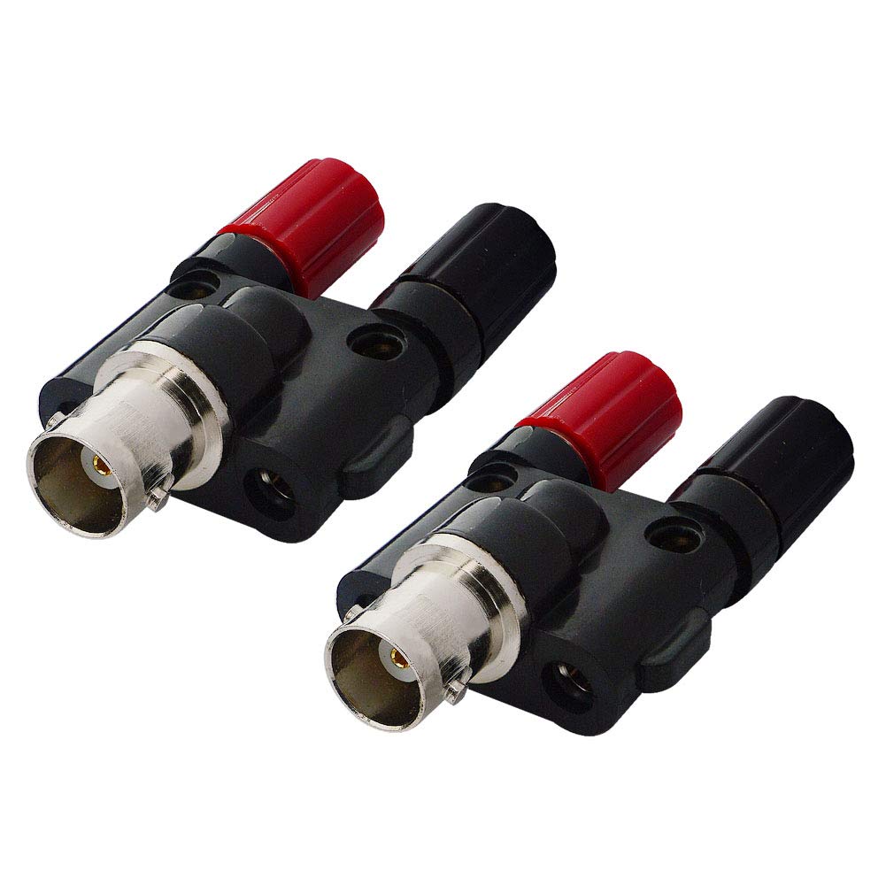 onelinkmore BNC Female to Dual Banana Female Socket Binding Post RF Coax Splitter Adapter Connector for HF Radio Antennas Pack of 2