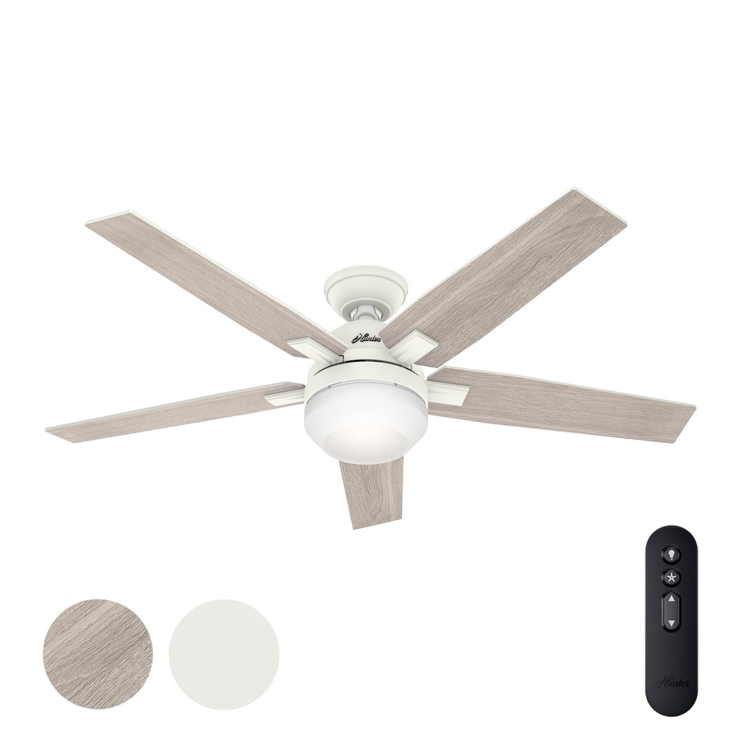 Hunter Fan 52 Inch Matte White Ceiling Fan with Light and Remote Control, Indoor Ceiling Fan for Living Room, Bedroom, Office, Laundry Room, Basement