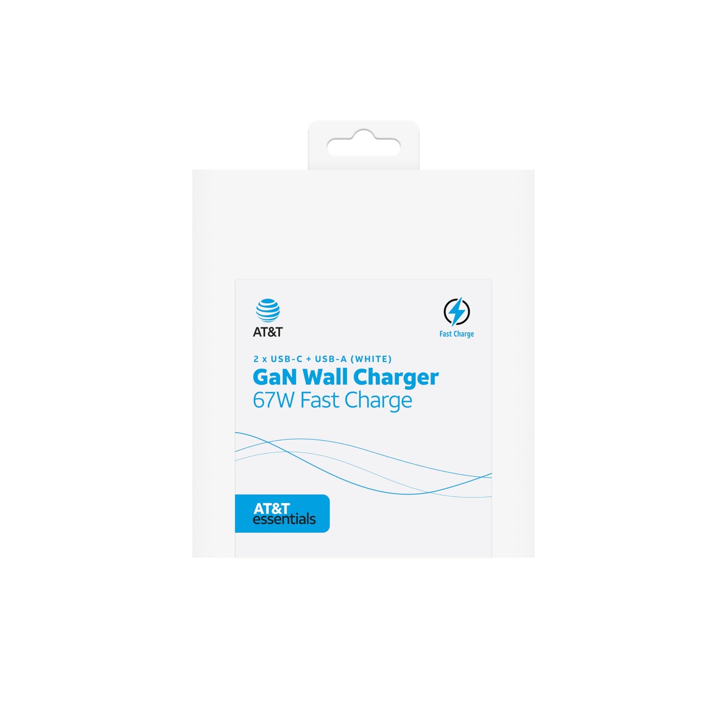 AT&T Essentials Multi Port 67W GaN Wall Charger with LED Display (2 USBC + 1 USBA) - White