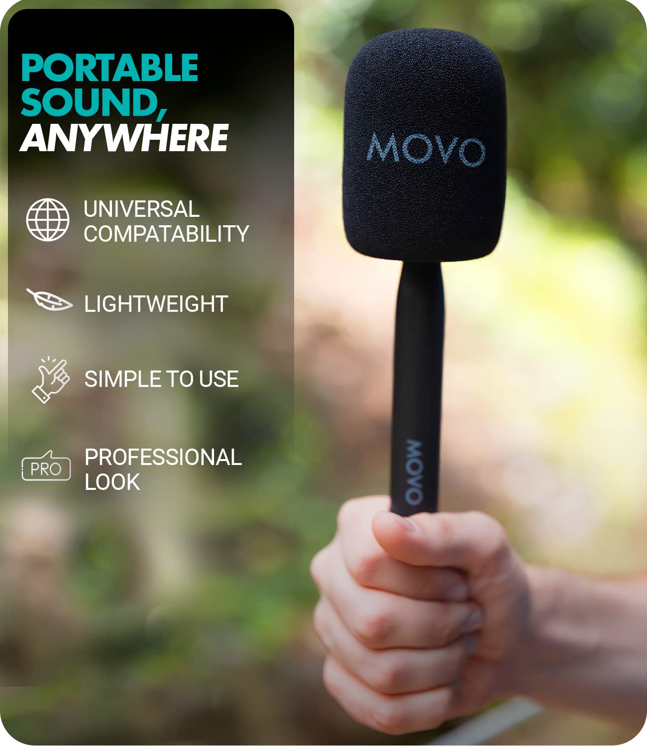 Movo WMX-HM Mic Handle for DJI Mic, Rode Wireless GO, Hollyland Lark, and More - Wireless Interview Microphone Handle - Wireless Lav Mic Adapter for