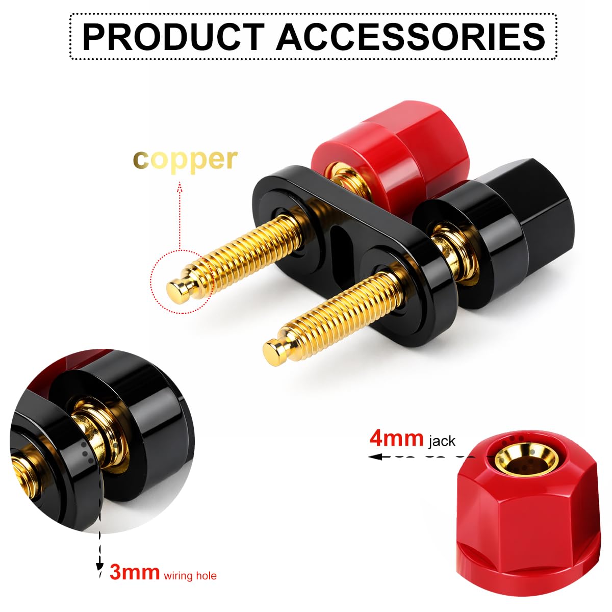 DIYhz 6Pcs M5 Banana Plug Terminal Connector, 4mm Double Banana Jack, 19mm Spacing Amplifier Speaker Terminal, Pure Copper Gold-Plated Audio Binding