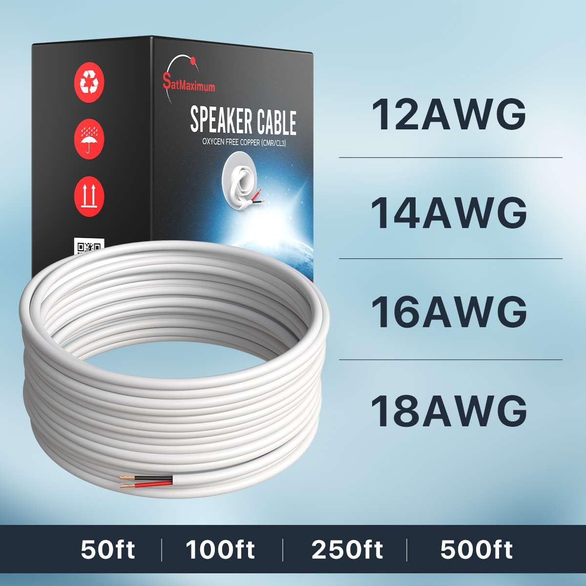 Cables Direct Online 18/2 500FT Speaker Cable Oxygen Free Copper, CL3 CMR in-Wall Rated, White Jacket, OFC Strands Compatible with Home Theater, Low