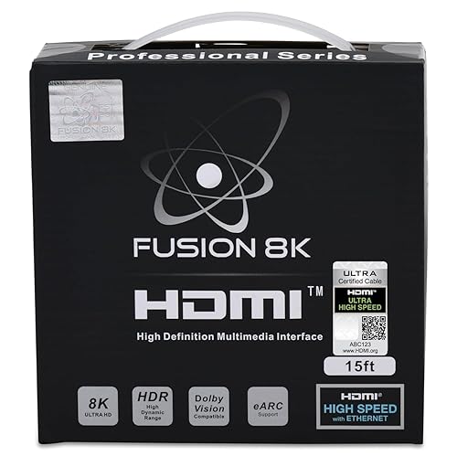 Fusion8K HDMI 2.1 Certified Cable Supports 10K 8K @60Hz and 4K @120Hz Compatible with All TVs, BluRay, Xbox Series X, PS5 (15 Feet)
