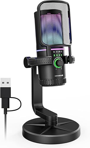 SINWE Gaming Microphone with Noise Cancelation & Gain Control- USB PC Mic for Streaming, Gaming, Podcasts, PC, PS4 -Includes Pop Filter, Shock Mount