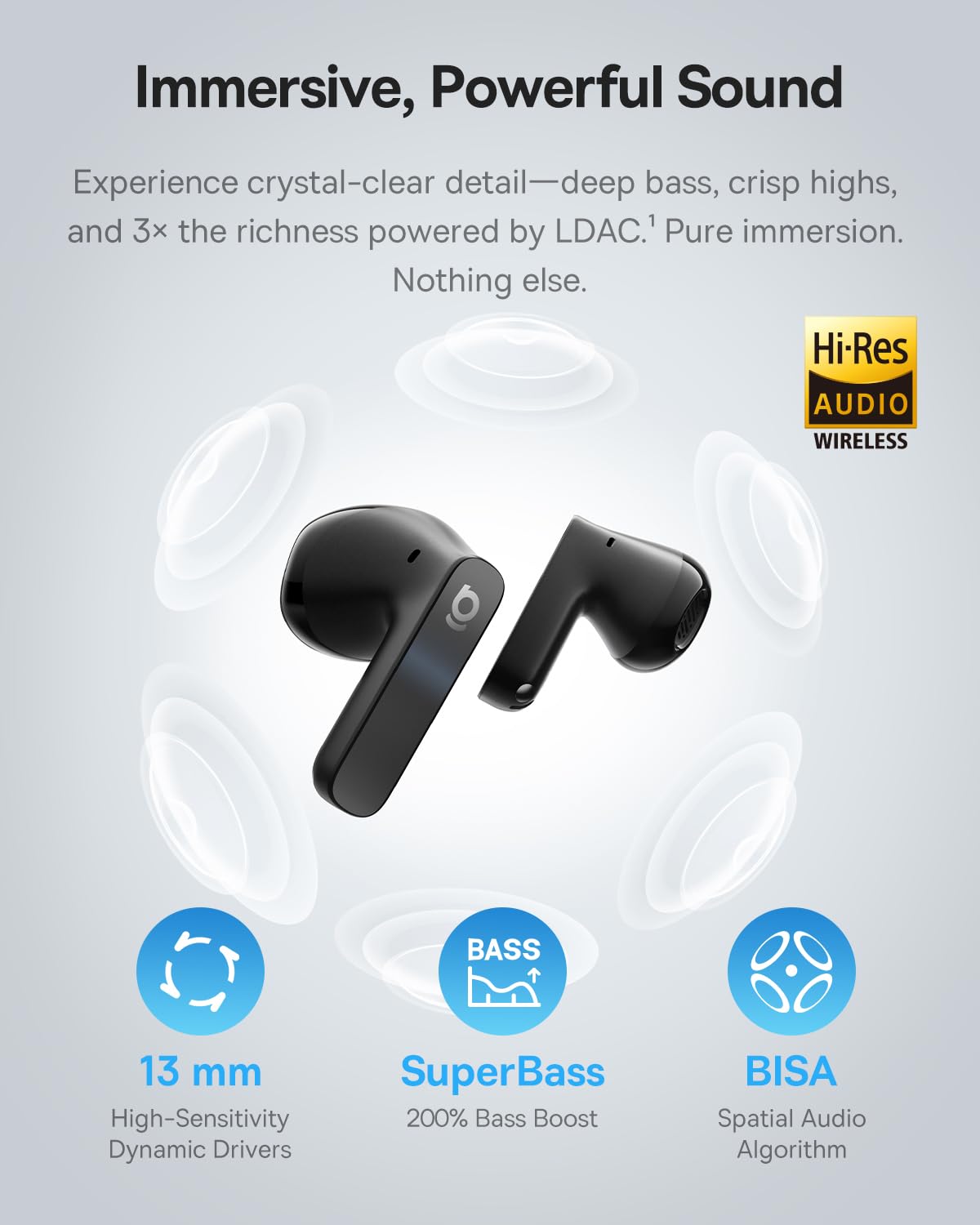 Baseus BS1 NC Semi-in-Ear Noise Cancelling Earbuds with Adaptive Hybrid ANC, No Ear Pressure, Hi-Res Audio (LDAC), 40H Playtime, 4g Ultra-Lightweight…