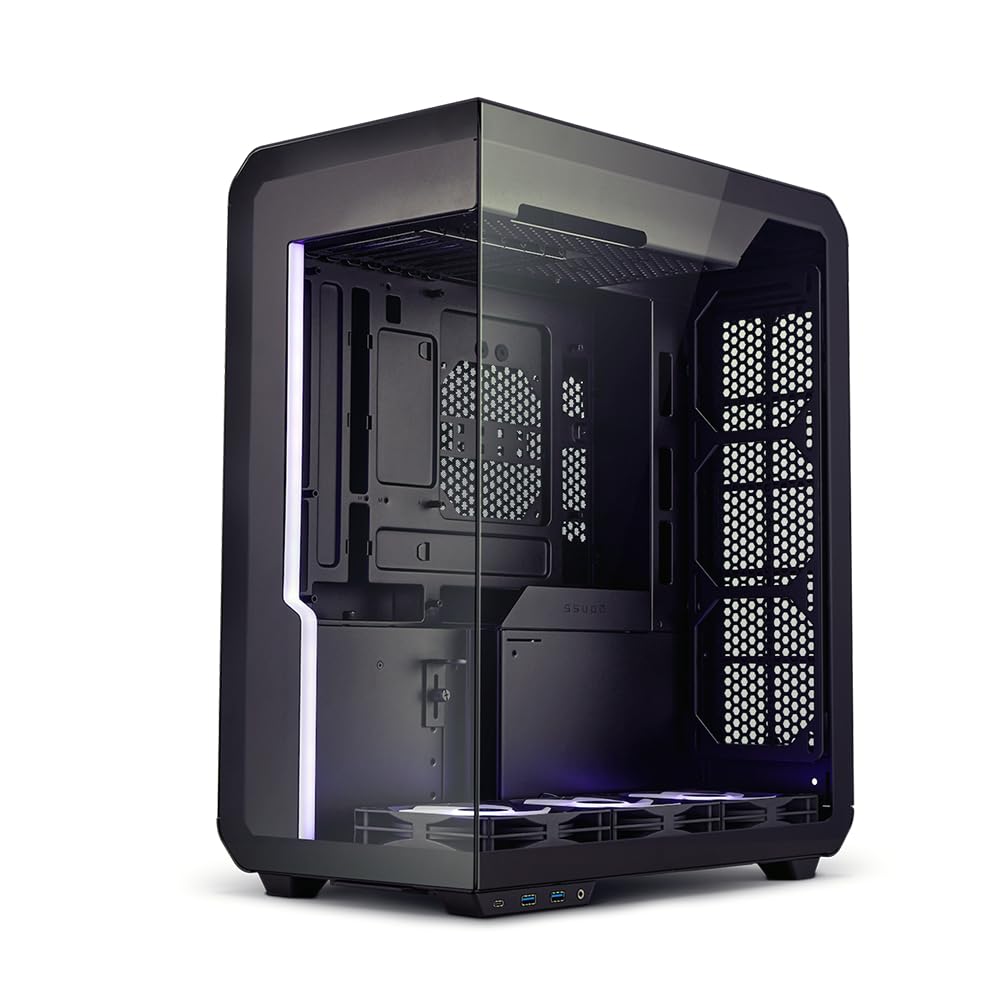 SSUPD Xhuttle Black ATX Mid Tower Gaming Case, with a Dual - Chamber Design, Panoramic Tempered Glass,Vertical GPU Airflow, Includes 3 x 120mm ARGB