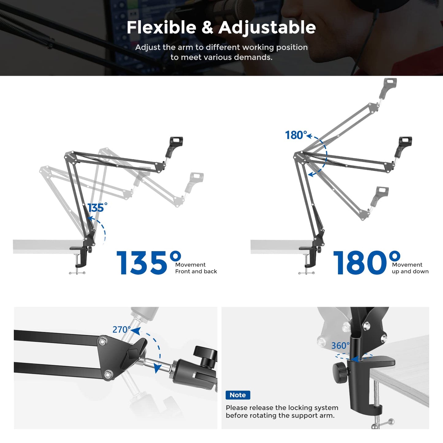 Neewer Microphone Arm Stand, Suspension Boom Scissor Mic Arm Stand with 3/8” to 5/8” Screw and Cable Ties Compatible with Blue Yeti, Snowball, Yeti X