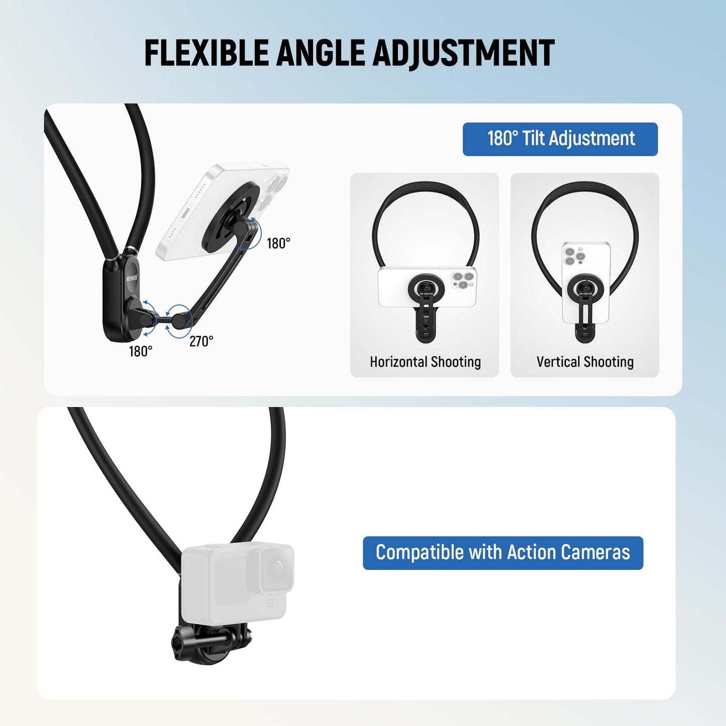 NEEWER GP-16 Magnetic Neck Mount for Action Camera & Phone with Cleaning Cloth Chest Mount Phone Holder for POV Video Recording Vlogging Compatible