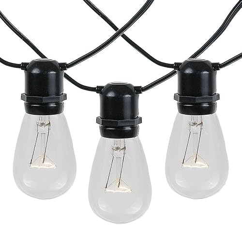 Novelty Lights 37.5 Feet, 25 in-Line E26 Sockets, S14 String Light Set with Clear Incandescent Bulbs, Heavy Duty Black Wire Patio Lights, Weather