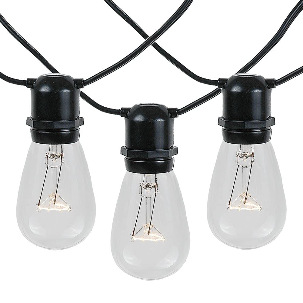 Novelty Lights 37.5 Feet, 25 in-Line E26 Sockets, S14 String Light Set with Clear Incandescent Bulbs, Heavy Duty Black Wire Patio Lights, Weather
