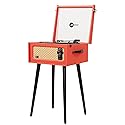 Arkrocket 3-Speed Bluetooth Record Player Retro Turntable with Built-in Speakers Rocket Moving Magnet Cartridges and Removable Legs (Orange)