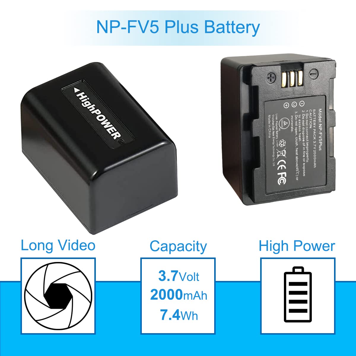 CofunKool NP-FV5 Plus Battery Charger, Digital Video Camera Camcorder Travel Charger and 3.7V 2000mAh NP-FV5 Plus Rechargeable Lithium Battery