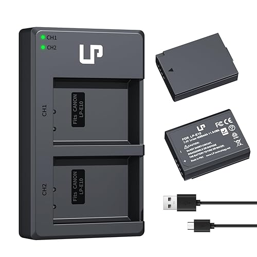 LP LP-E10 Battery Charger Pack, 1600mAh 2-Pack Battery & Dual Slot Charger, Compatible with Canon EOS Rebel T7, T6, T5, T3, T100, 4000D, 3000D, 2000D