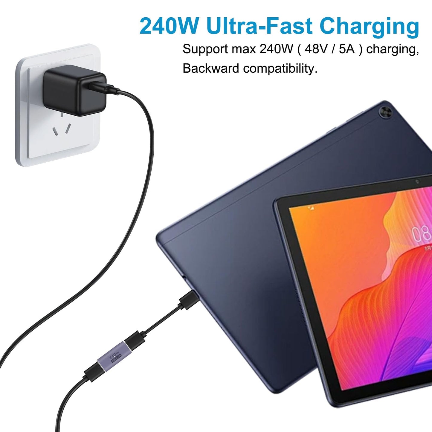 JUZITAO 4PCS 240W USB C Coupler, USB Type C Female to Female Fast Charging Adapter Extender with PD 240W Charging 8K @60Hz Video 40Gbps High Speed…