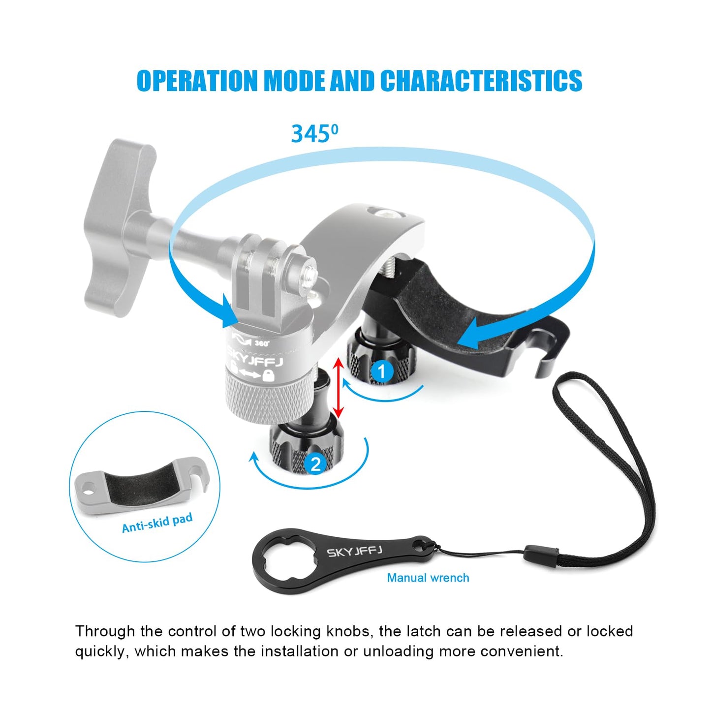 SKYJFFJ Bike Handlebar Mount forGopro Hero 13 12 11 10 9 8 DJI Osmo Insta360 AKASO and Other Action Camera 360-degree Rotation for 0.6-1.38 inch