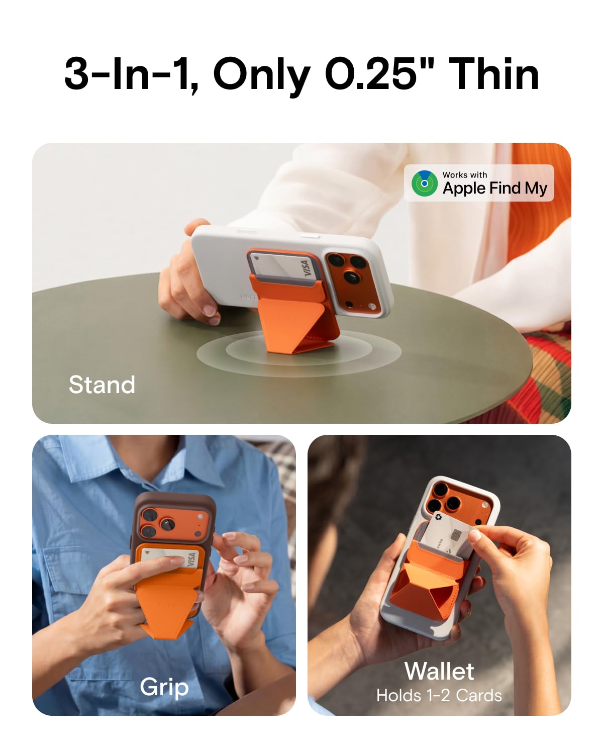 MOFT MagSafe Wallet Stand with Apple Find My, Ultra-Slim Trackable Strong Magnetic Phone Card Holder, 3-in-1 Multi-Angle Adjustable Phone Stand