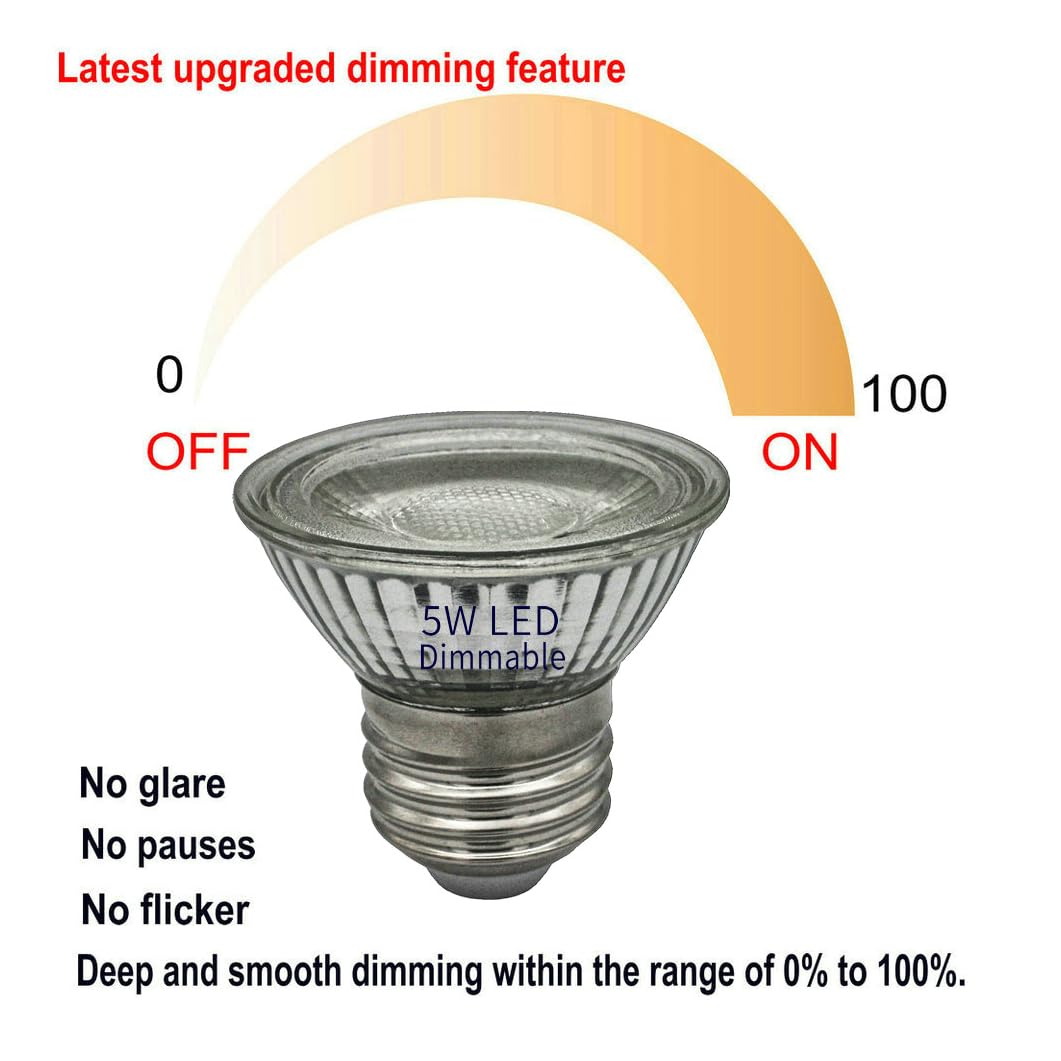 Full Glass PAR16 LED Spotlight Bulbs Dimmable 5W(50W Equivalent),Short Neck HR16/PAR16 Flood Light,Warm White 3000K,Narrow Beam Angle Track
