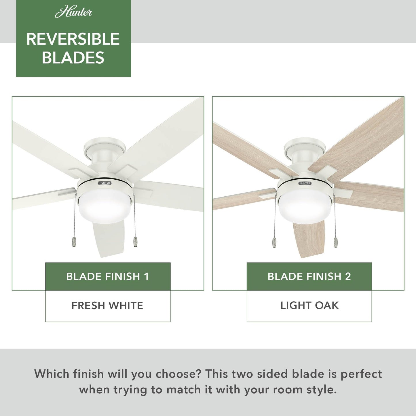 Hunter Fan 52 inch Indoor Ceiling Fan with LED Light, White Ceiling Fan with Pull Chain, for Bedroom or Living Room, No Remote, 5 Blades (Renewed)