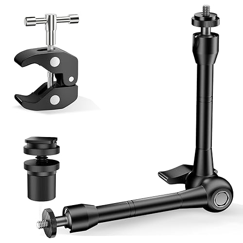 Magic Arm with Super Clamp Kit, 9.8" Adjustable Magic Arm Camera Mount with 1/4" & 3/8" Threads, 360° Rotation Adjustment for Monitor Flash LED Light