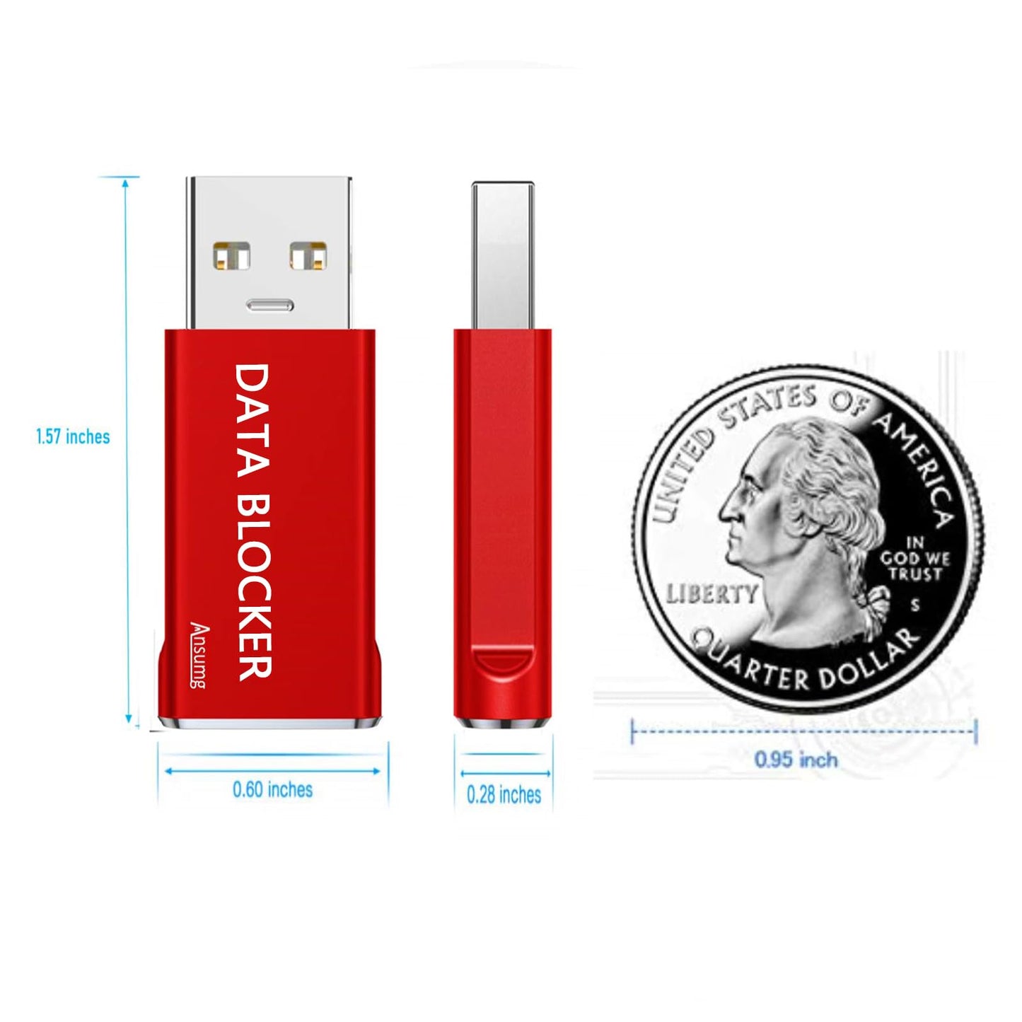 Ansumg USB Data Blocker Type A Data Blocker Only for Charge,Protect Against Juice Jacking, Refuse Hacking Provide Safe Charging(5 Red)